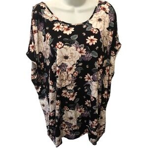 Torrid Super Soft Cold Shoulder Banded Bottom Tee Sz. 2X 18/20 Black Floral